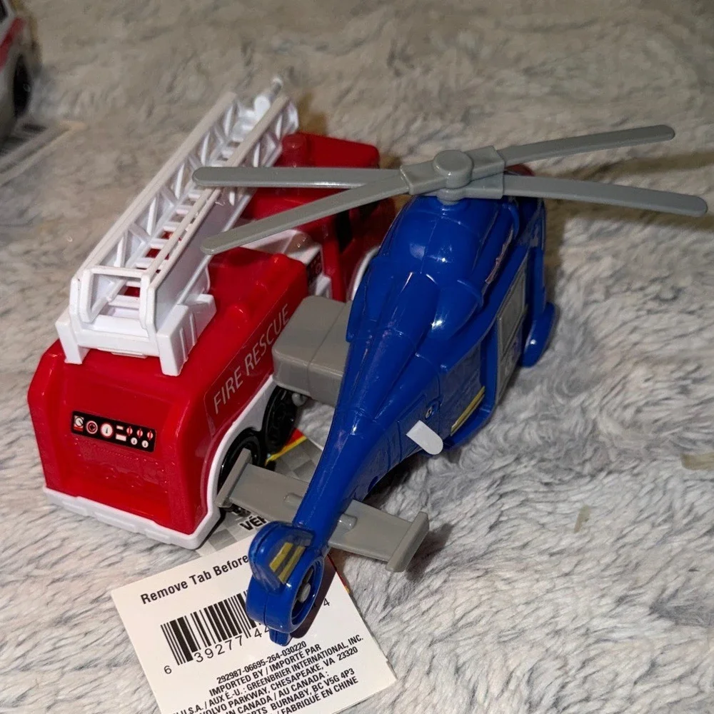 Turbo Wheels Emergency Vehicle Set Fire Truck Ambulance Helicopter Lights Sound